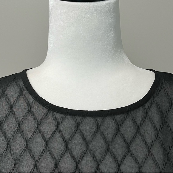 Soaked in Luxury Black Sheer Diamond Pattern Short Sleeve Rounded Collar Top - Picture 4 of 10